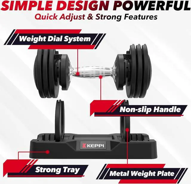 Alt view image 7 of 7 - Keppi Adjustable Dumbbells Set-25lb Dumbbells with Anti-Slip Metal Handle for Exercise & Fitness Fast Adjust Weight for Full Body Workout Fitness