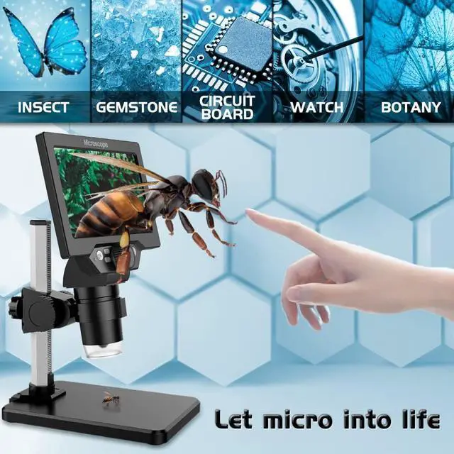 Alt view image 3 of 7 - LCD Digital Microscope,4.3 Inch 1080P 10 Megapixels,1-1000X Magnification Zoom Wireless USB Stereo Microscope Camera,10MP Camera Video Recorder with HD Screen