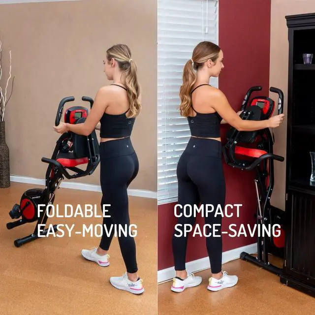 Alt view image 6 of 7 - YYFITT 3-IN-1 Exercise Bike with Luminous Digits Display | Folding Stationary Bikes for Home Seniors | Compact Workout Bike with Fully Support Backrest - Wider Seat - 16 Level Magnetic Resistance