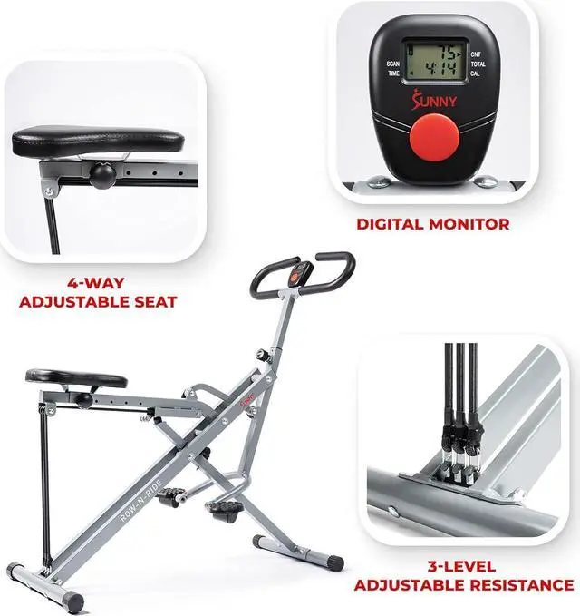 Alt view image 3 of 7 - Sunny Health & Fitness Row-N-Ride Squat Assist Trainer for Glutes & Legs Workout with Adjustable Resistance, Optional Full Motion & Smart Connected Fitness App