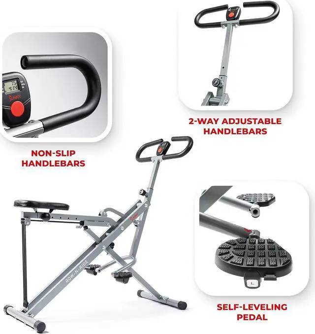 Alt view image 4 of 7 - Sunny Health & Fitness Row-N-Ride Squat Assist Trainer for Glutes & Legs Workout with Adjustable Resistance, Optional Full Motion & Smart Connected Fitness App