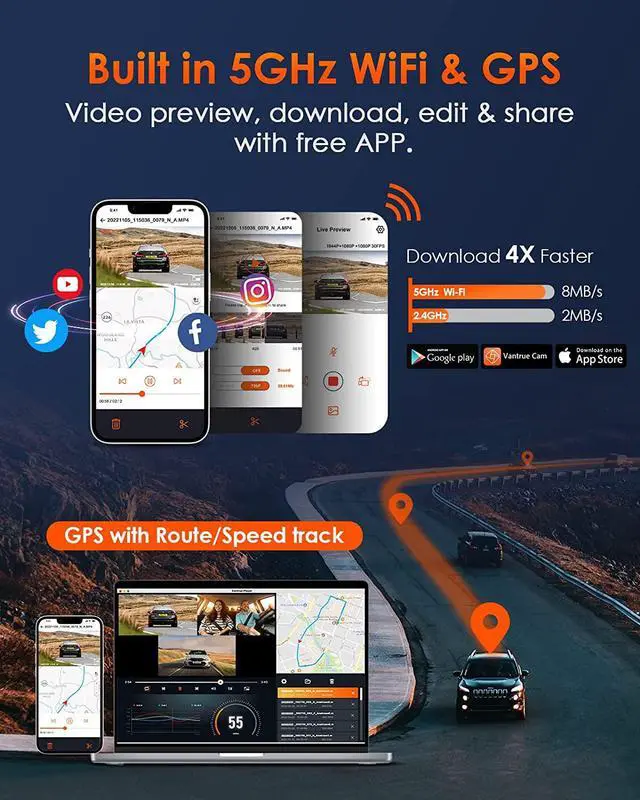 Alt view image 4 of 7 - E3 3 Channel 2.7K WiFi Front and Rear Inside Dash Cam, 3 Way Triple GPS Dash Camera 1944P+1080P+1080P with STARVIS IR Night Vision, Voice Control, 24 Hours Parking Mode, Support 512GB Max