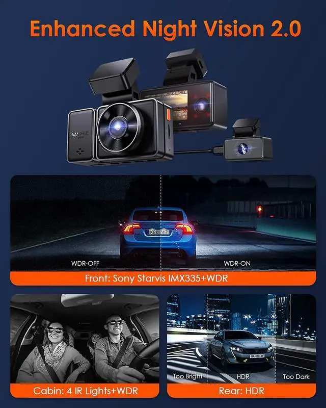 Alt view image 3 of 7 - E3 3 Channel 2.7K WiFi Front and Rear Inside Dash Cam, 3 Way Triple GPS Dash Camera 1944P+1080P+1080P with STARVIS IR Night Vision, Voice Control, 24 Hours Parking Mode, Support 512GB Max