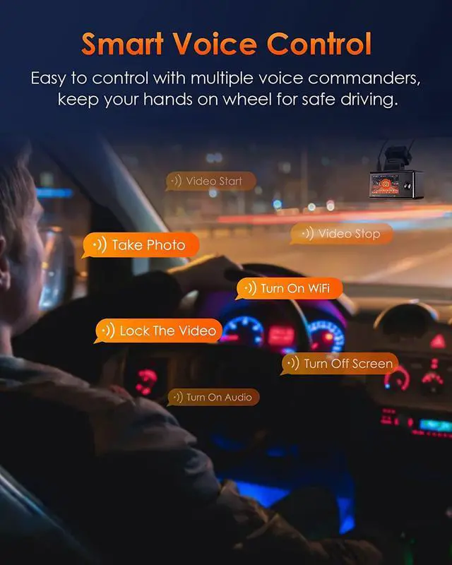 Alt view image 6 of 7 - E3 3 Channel 2.7K WiFi Front and Rear Inside Dash Cam, 3 Way Triple GPS Dash Camera 1944P+1080P+1080P with STARVIS IR Night Vision, Voice Control, 24 Hours Parking Mode, Support 512GB Max