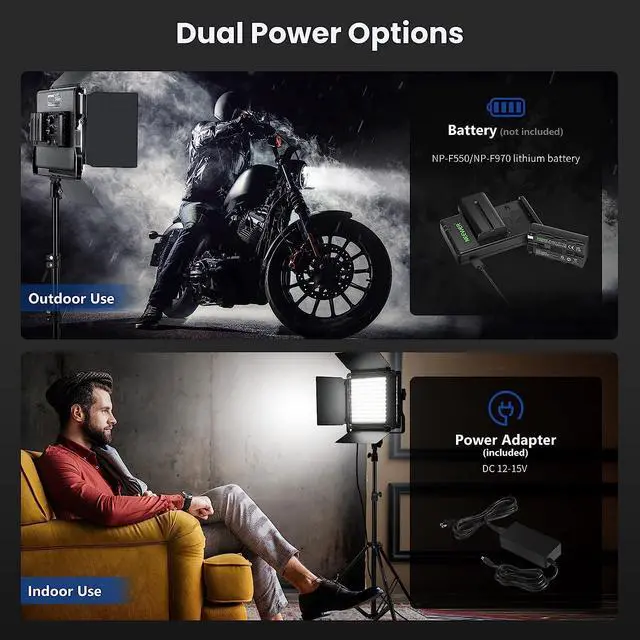 Alt view image 7 of 7 - NEEWER 2 Pack Bi Color 660 LED Video Light and Stand Kit: (2) 3200-5600K CRI 96+ Dimmable Light with U Bracket and Barndoor, (2) 75 inches Light Stand for Studio Photography, Video Recording (Black)