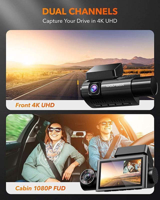 WOLFBOX i07 Dash Cam, 3 Channel Dash Cam Built in WiFi GPS, 4K+1080P Dash  Camera