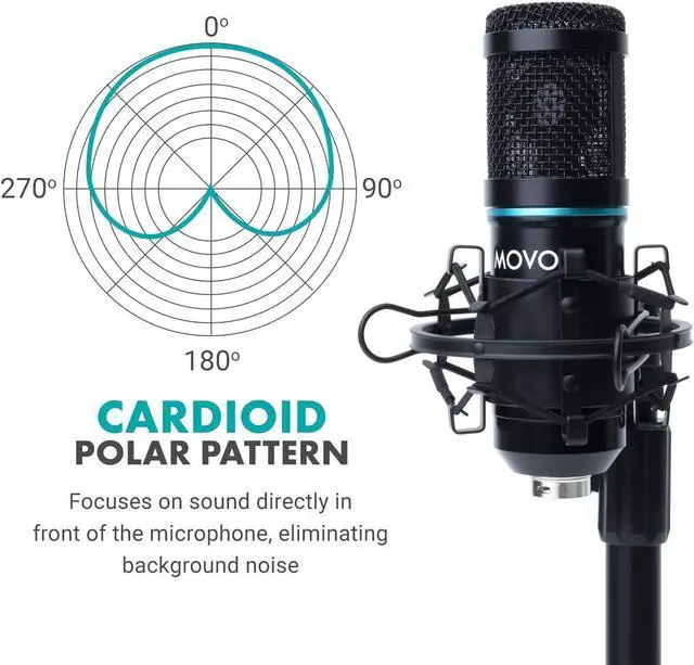 Alt view image 7 of 7 - Movo PC-M6 Universal Cardioid Condenser Microphone with XLR and 3.5mm, Shock Mount, and Windscreen - Perfect for Podcasting, Live-Streaming, Gaming, Remote Work