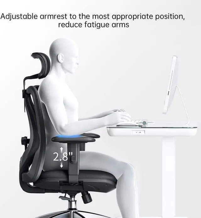 Alt view image 7 of 7 - SIHOO M18 Ergonomic Office Chair for Big and Tall People Adjustable Headrest with 2D Armrest Lumbar Support and PU Wheels Swivel Tilt Function Black