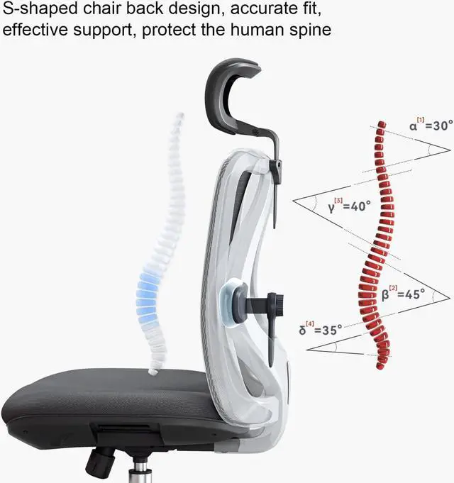 Alt view image 6 of 7 - SIHOO M18 Ergonomic Office Chair for Big and Tall People Adjustable Headrest with 2D Armrest Lumbar Support and PU Wheels Swivel Tilt Function Black