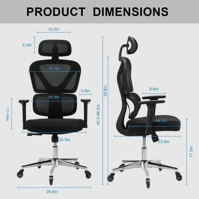 Alt view image 2 of 7 - Sytas Ergonomic Home Office Chair, Desk Chair with Lumbar Support, 3D Armrest and Adjustable Headrest, Ergonomic Computer Chair High Back