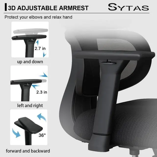 Alt view image 6 of 7 - Sytas Ergonomic Home Office Chair, Desk Chair with Lumbar Support, 3D Armrest and Adjustable Headrest, Ergonomic Computer Chair High Back