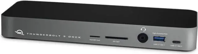 Main image of OWC 14-Port Thunderbolt Dock, 85W charging, (2) Thunderbolt 40 Gb/s (USB-C), (5) USB 3.2 Type-A, USB 3.2 (10Gb/s) Type-C, Mini DisplayPort, GbE, Audio, Single 5K or Dual 4K Displays, cable, For Mac/PC