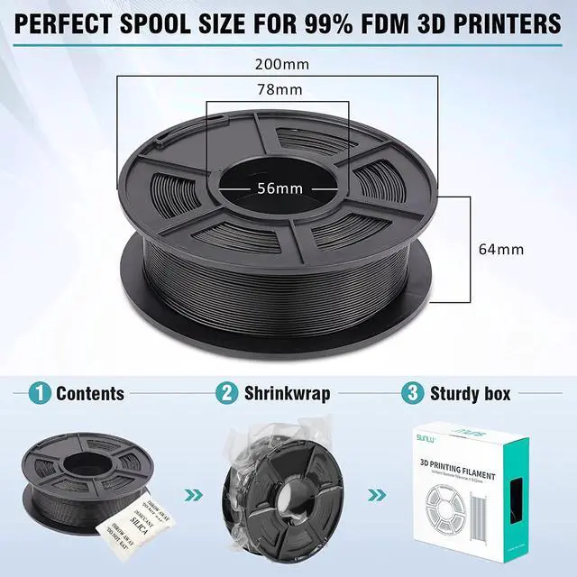 Alt view image 3 of 7 - PETG 3D Printer Filament, SUNLU Super Neat Filament Spool, Strong PETG Filament 1.75mm Dimensional Accuracy +/- 0.02mm, 1KG Spool(2.2LB), 320 Meters, PETG Black