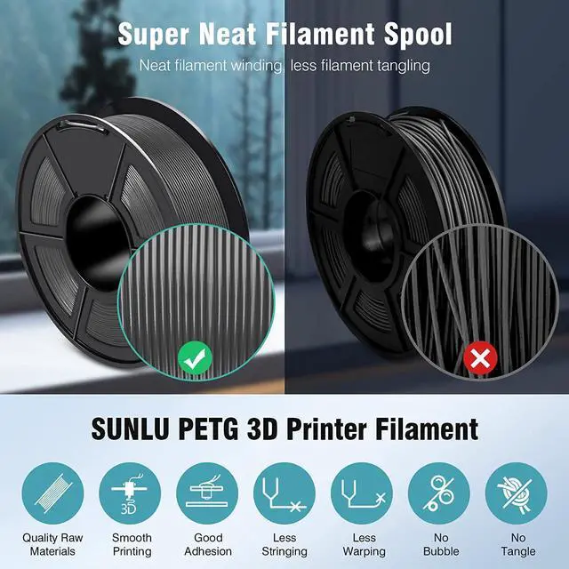 Alt view image 4 of 7 - PETG 3D Printer Filament, SUNLU Super Neat Filament Spool, Strong PETG Filament 1.75mm Dimensional Accuracy +/- 0.02mm, 1KG Spool(2.2LB), 320 Meters, PETG Black