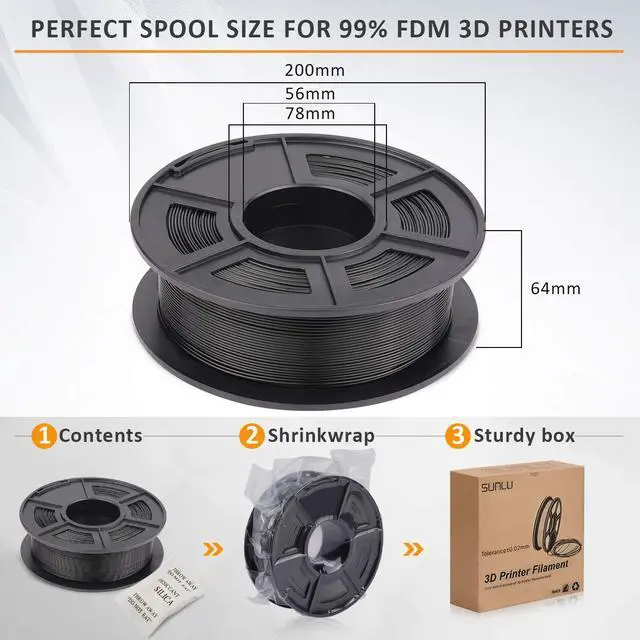 Alt view image 5 of 7 - SUNLU PLA Filament 1.75mm, PLA 3D Printer Filament Bundle, Dimensional Accuracy +/- 0.02 mm, 1 kg Spool, 1.75mm, PLA 10KG,Black White