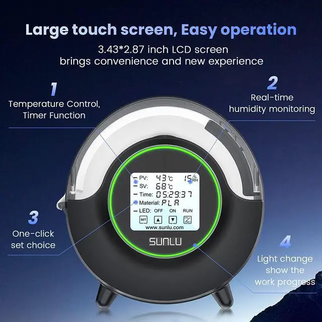 Alt view image 3 of 7 - SUNLU 3D Printer Filament Dryer, Filament Dry Box S2, Up to 70, Built-in Fan, 360° Surround Heating, Filament Storage Box Dehydrator for Nylon TPU PLA PETG ABS 1.75 2.85 3.00mm, S2 Black
