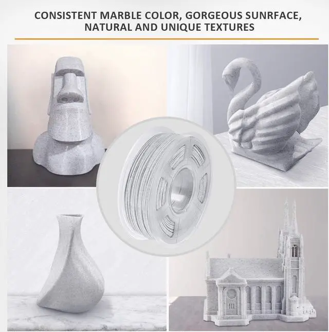Alt view image 5 of 6 - SUNLU Marble PLA Filament 1.75mm, Good Vacuum Packaging 3D Printer Filament, 3D Printing Filament 1.75mm Dimensional Accuracy +/- 0.02mm, 1kg Spool(2.2lbs), 330 Meters, White Rock Stone Marble Color
