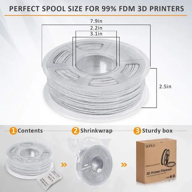 Alt view image 4 of 6 - SUNLU Marble PLA Filament 1.75mm, Good Vacuum Packaging 3D Printer Filament, 3D Printing Filament 1.75mm Dimensional Accuracy +/- 0.02mm, 1kg Spool(2.2lbs), 330 Meters, White Rock Stone Marble Color