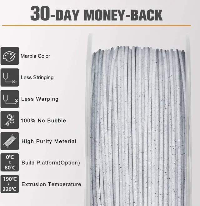 Alt view image 3 of 6 - SUNLU Marble PLA Filament 1.75mm, Good Vacuum Packaging 3D Printer Filament, 3D Printing Filament 1.75mm Dimensional Accuracy +/- 0.02mm, 1kg Spool(2.2lbs), 330 Meters, White Rock Stone Marble Color
