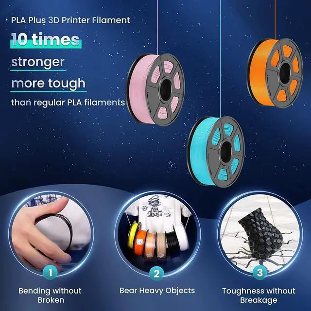 Alt view image 3 of 7 - SUNLU 3D Printer Filament PLA Plus 1.75mm, SUNLU Neatly Wound 1.75mm PRO, PLA+ Filament for Most FDM 3D Printer, Dimensional Accuracy +/- 0.02 mm, 1 kg Spool(2.2lbs), Black 5KG