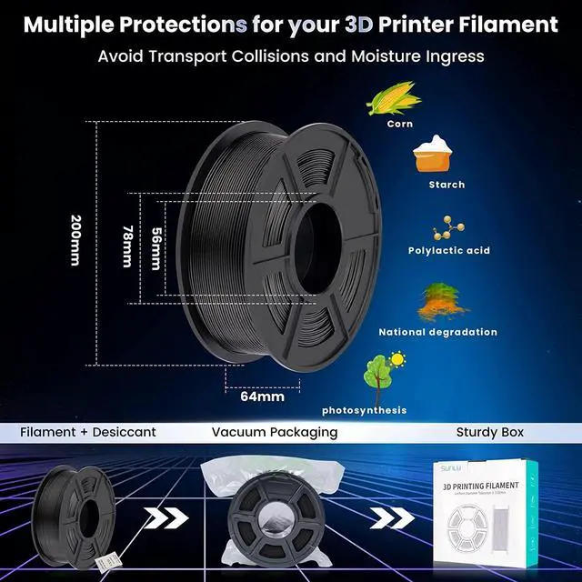 Alt view image 6 of 7 - SUNLU 3D Printer Filament PLA Plus 1.75mm, SUNLU Neatly Wound 1.75mm PRO, PLA+ Filament for Most FDM 3D Printer, Dimensional Accuracy +/- 0.02 mm, 1 kg Spool(2.2lbs), Black 5KG