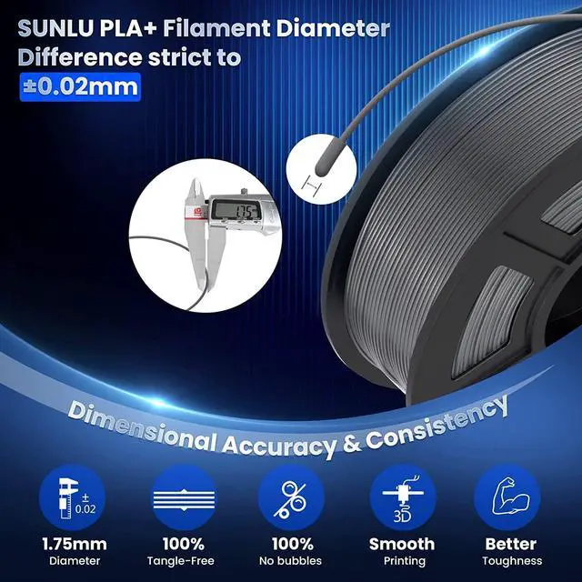 Alt view image 7 of 7 - SUNLU 3D Printer Filament PLA Plus 1.75mm, SUNLU Neatly Wound 1.75mm PRO, PLA+ Filament for Most FDM 3D Printer, Dimensional Accuracy +/- 0.02 mm, 1 kg Spool(2.2lbs), Gray 5KG