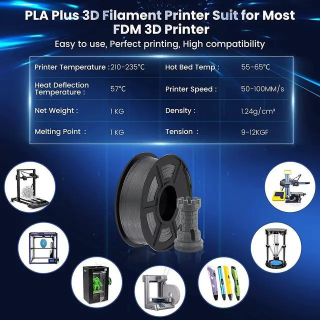 Alt view image 5 of 7 - SUNLU 3D Printer Filament PLA Plus 1.75mm, SUNLU Neatly Wound 1.75mm PRO, PLA+ Filament for Most FDM 3D Printer, Dimensional Accuracy +/- 0.02 mm, 1 kg Spool(2.2lbs), Gray 10 KG