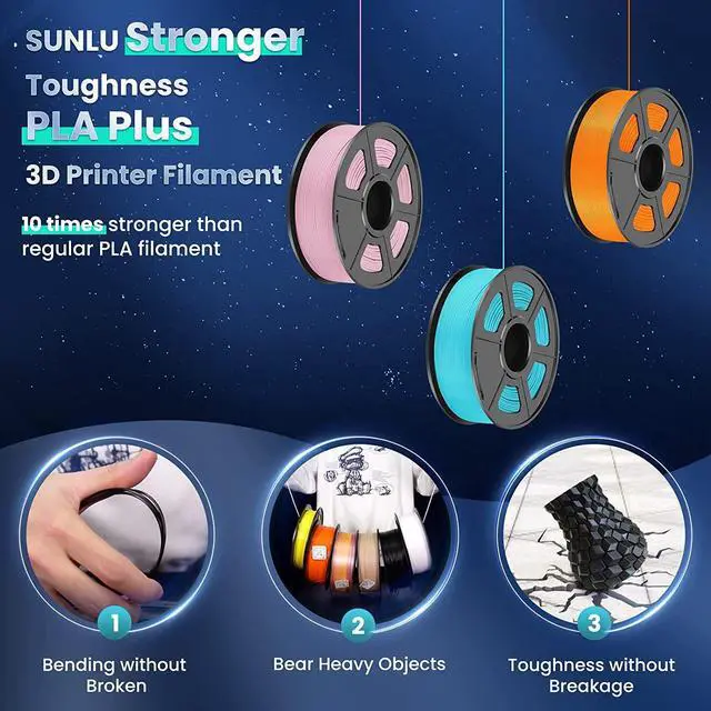 Alt view image 3 of 7 - SUNLU 3D Printer Filament PLA Plus 1.75mm, SUNLU Neatly Wound 1.75mm PRO, PLA+ Filament for Most FDM 3D Printer, Dimensional Accuracy +/- 0.02 mm, 1 kg Spool(2.2lbs), Gray 10 KG