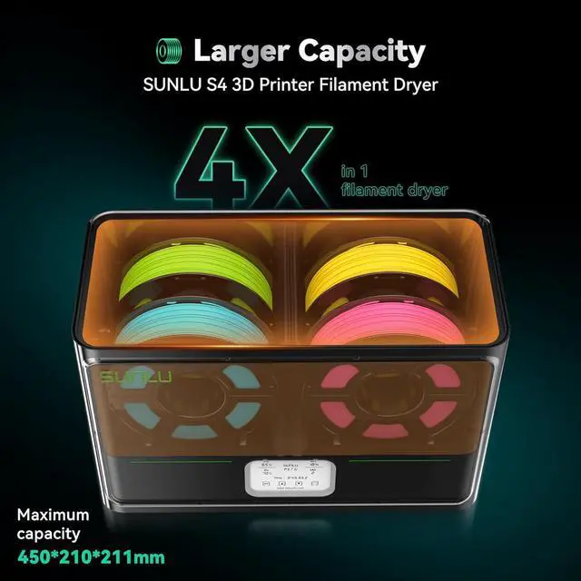 Alt view image 2 of 7 - SUNLU Filament Dryer Box S4, 3D Printer Filament Dehydrator for Nylon TPU PLA PETG ABS, 4 Spools Capacity, Rapid Heating, 70 Max Temperature, 3 Circulation Fans