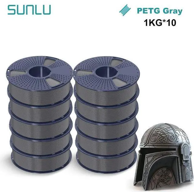Main image of SUNLU PETG 3D Printer Filament, Super Neat Filament Spool, Strong PETG Filament 1.75mm Dimensional Accuracy +/- 0.02mm, 1KG Spool(2.2lbs), 320 Meters, PETG Gray 10KG