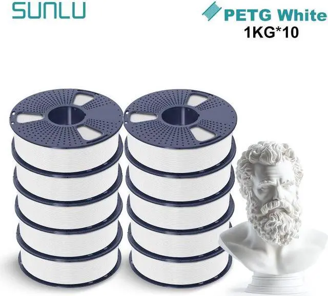 Main image of SUNLU PETG 3D Printer Filament, Super Neat Filament Spool, Strong PETG Filament 1.75mm Dimensional Accuracy +/- 0.02mm, 1KG Spool(2.2lbs), 320 Meters, PETG White 10KG