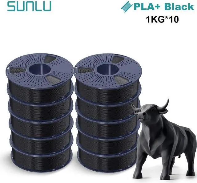 Main image of SUNLU 3D Printer Filament PLA Plus 1.75mm, SUNLU Neatly Wound 1.75mm PRO, PLA+ Filament for Most FDM 3D Printer, Dimensional Accuracy +/- 0.02 mm, 1 kg Spool(2.2lbs), Black 5KG 10 Pack