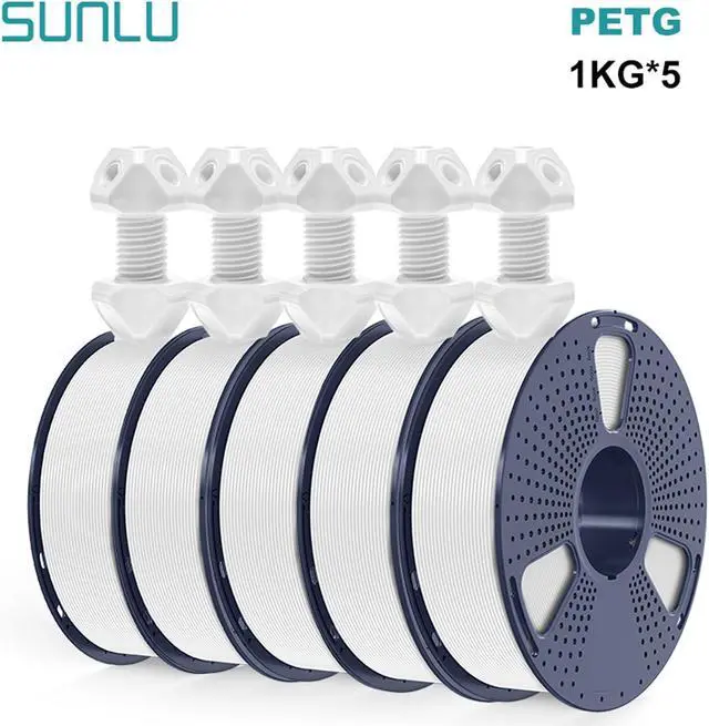 Main image of SUNLU PETG 3D Printer Filament 1.75mm, Strong PETG Filament Bundle Dimensional Accuracy +/- 0.02mm, 1KG Spool(2.2lbs), 320 Meters, PETG White 5KG