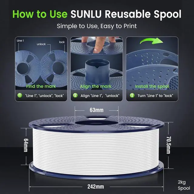 Alt view image 3 of 7 - SUNLU PETG 3D Printer Filament 1.75mm, Strong PETG Filament Bundle Dimensional Accuracy +/- 0.02mm, 1KG Spool(2.2lbs), 320 Meters, PETG White 5KG