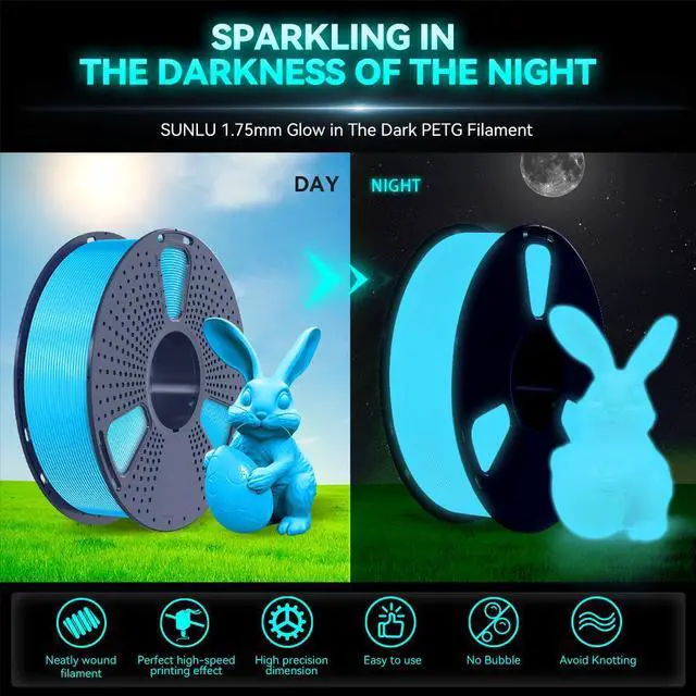 Alt view image 2 of 7 - SUNLU 3D PLA Glow in The Dark Filament 1.75mm Glow Green, 3D Printing PLA Filament 1.75mm Dimensional Accuracy +/- 0.05 mm, 10kg in Total, 1kg per Spool, 10 Pack