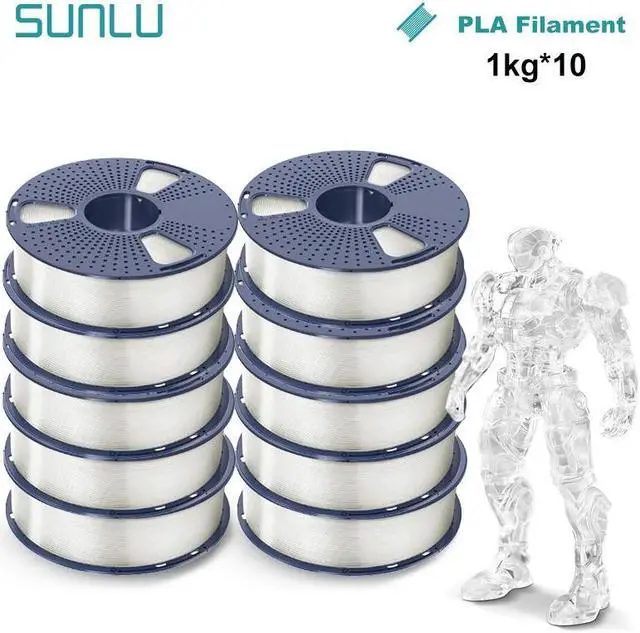 Main image of SUNLU 3D Printer Filament 1.75mm, Neatly Wound 3D Printing Filament, +/- 0.02 mm Dimensional Accuracy, Fits Most FDM Printers, 1kg Spool, Transparent PLA 10kg in Total, 1kg per Spool, 10 Pack