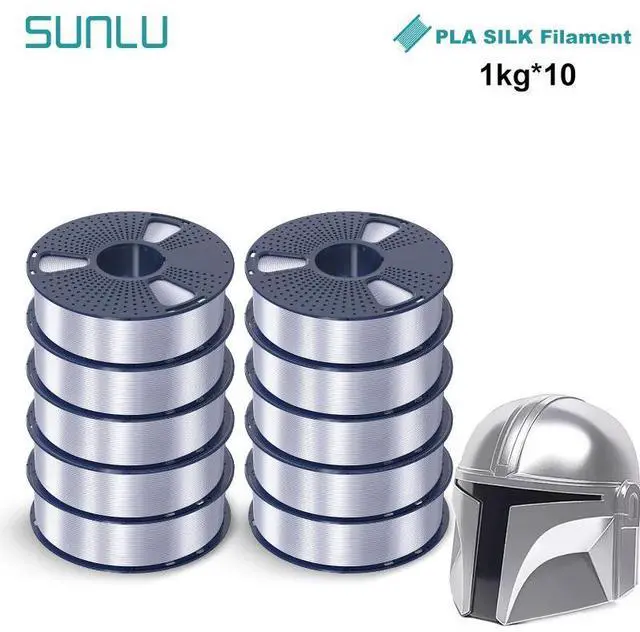 Main image of SUNLU 3D Printer Silk Filament,1.75mm, Smooth Silky Surface, Great Easy to Print for 3D Printers, Dimensional Accuracy +/- 0.02mm, Silk Silver 10kg in Total, 1kg per Spool, 10 Pack