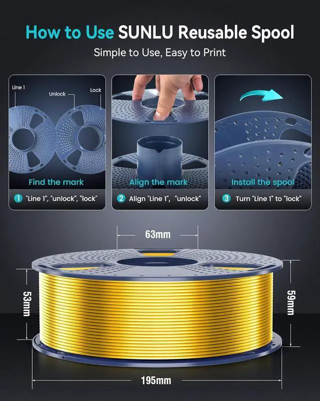 Alt view image 2 of 5 - SUNLU 3D Printer Silk Filament,1.75mm, Smooth Silky Surface, Great Easy to Print for 3D Printers, Dimensional Accuracy +/- 0.02mm, Silk Silver 10kg in Total, 1kg per Spool, 10 Pack