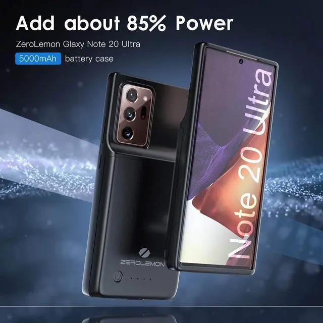 Alt view image 2 of 6 - ZEROLEMON Battery Case 5,000mAh for Galaxy Note 20 Ultra, Fast Charging & Wireless Charging & Android Auto Compatible, Extended Battery Charger Protective Case for Galaxy Note 20 Ultra - Black