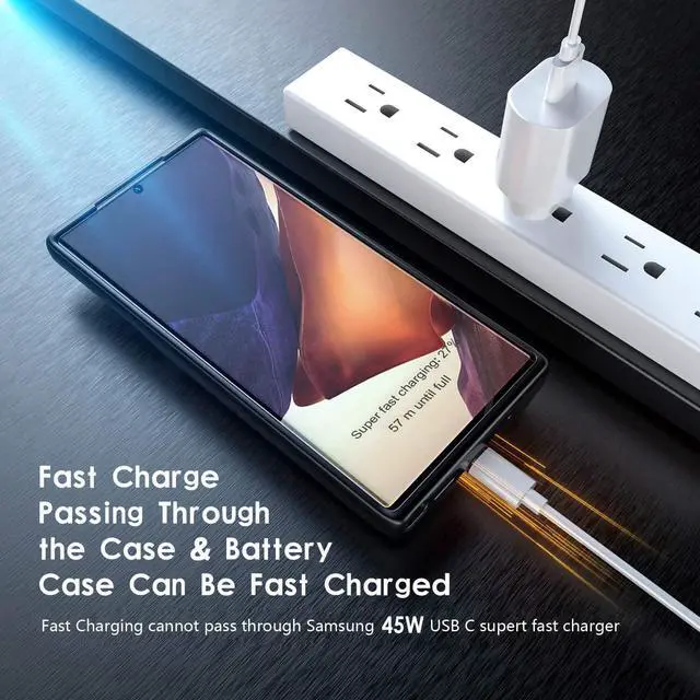 Alt view image 5 of 6 - ZEROLEMON Battery Case 5,000mAh for Galaxy Note 20 Ultra, Fast Charging & Wireless Charging & Android Auto Compatible, Extended Battery Charger Protective Case for Galaxy Note 20 Ultra - Black