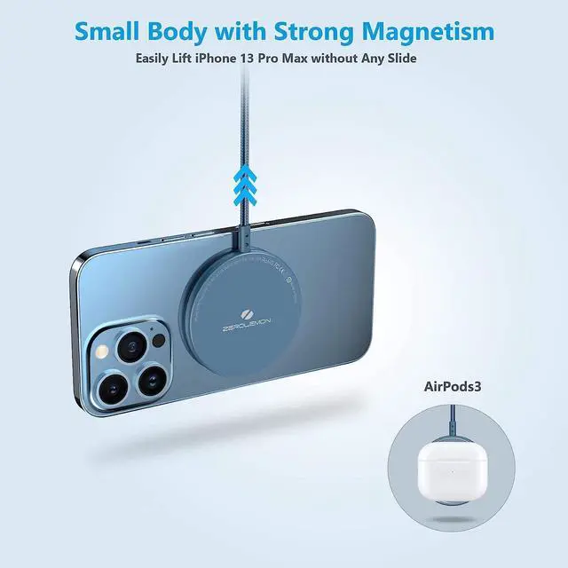 Alt view image 2 of 6 - ZEROLEMON Magnetic Wireless Charger [10ft], Support Mag-Safe Charger, Fast Wireless Charging Pad for iPhone 14/14 Plus/14 Pro Max, iPhone 13/12 Mini/ 12 Pro Max/AirPods - Rugged Blue