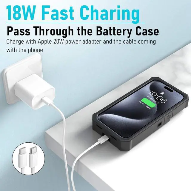 Alt view image 6 of 7 - ZEROLEMON Battery Case for iPhone 15 Pro Max, 10000mAh Fast Charging Pass Through, Wireless Charging Supported, RuggedJuicer Extended Battery Charger for iPhone 15 Pro Max