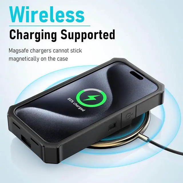 Alt view image 4 of 7 - ZEROLEMON Battery Case for iPhone 15 Pro Max, 10000mAh Fast Charging Pass Through, Wireless Charging Supported, RuggedJuicer Extended Battery Charger for iPhone 15 Pro Max