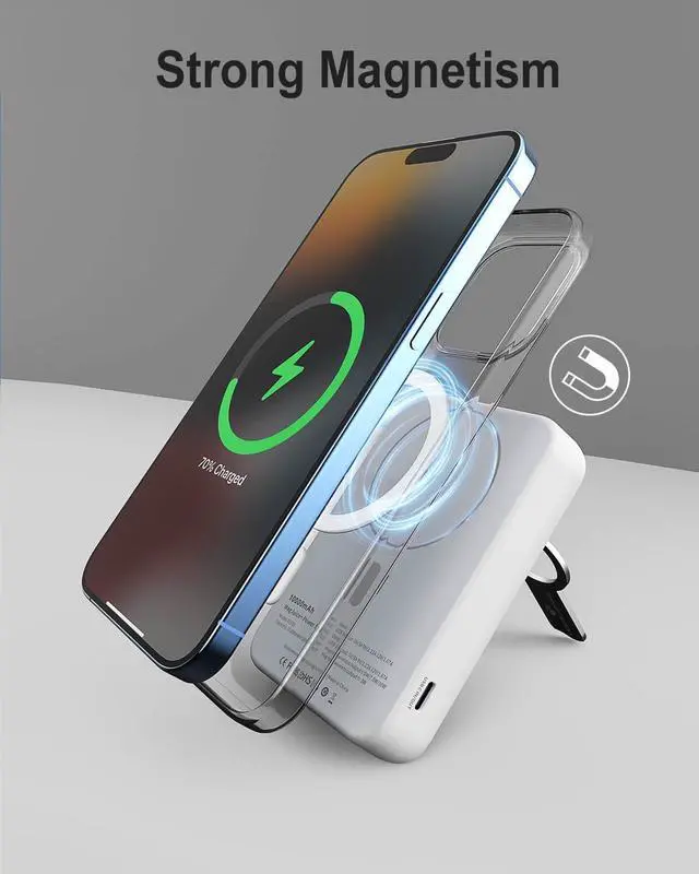 Alt view image 5 of 7 - ZEROLEMON Mag-Safe iPhone Charger, 10000mAh Wireless Power Bank 20W with Stand, for iPhone 15 Pro Max/14/13/12 Lines & Apple Watch & AirPods - White