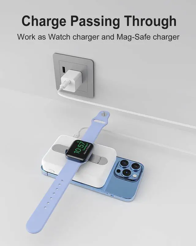 Alt view image 3 of 7 - ZEROLEMON Mag-Safe iPhone Charger, 10000mAh Wireless Power Bank 20W with Stand, for iPhone 15 Pro Max/14/13/12 Lines & Apple Watch & AirPods - White