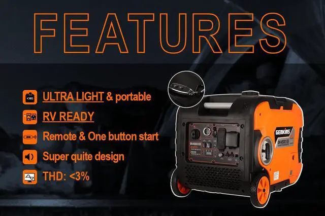 Alt view image 3 of 7 - GENKINS 4500 Watt Portable Inverter Generator Electric Start + Remote Controller Ultra Quiet RV Ready Camper Friendly