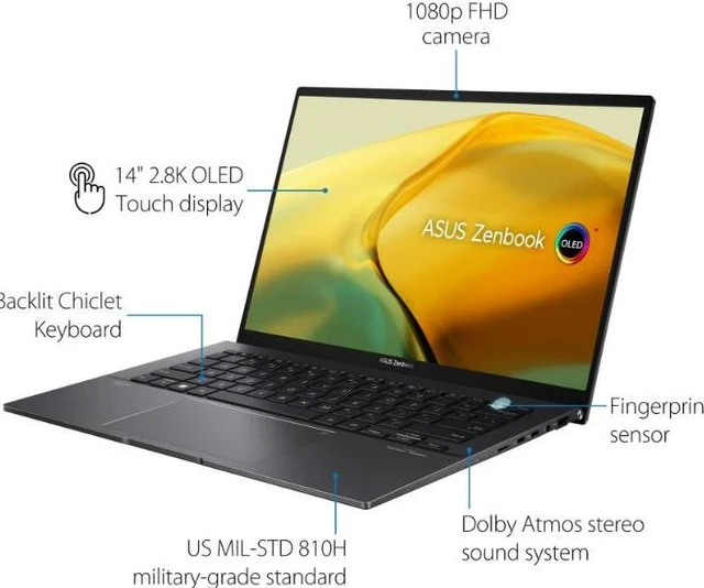 Alt view image 7 of 7 - ASUS Zenbook 14 OLED Touch PC Laptop, AMD Ryzen 5 7530U, 8GB, 256GB, Windows 11, UM3402YA-WS51T
