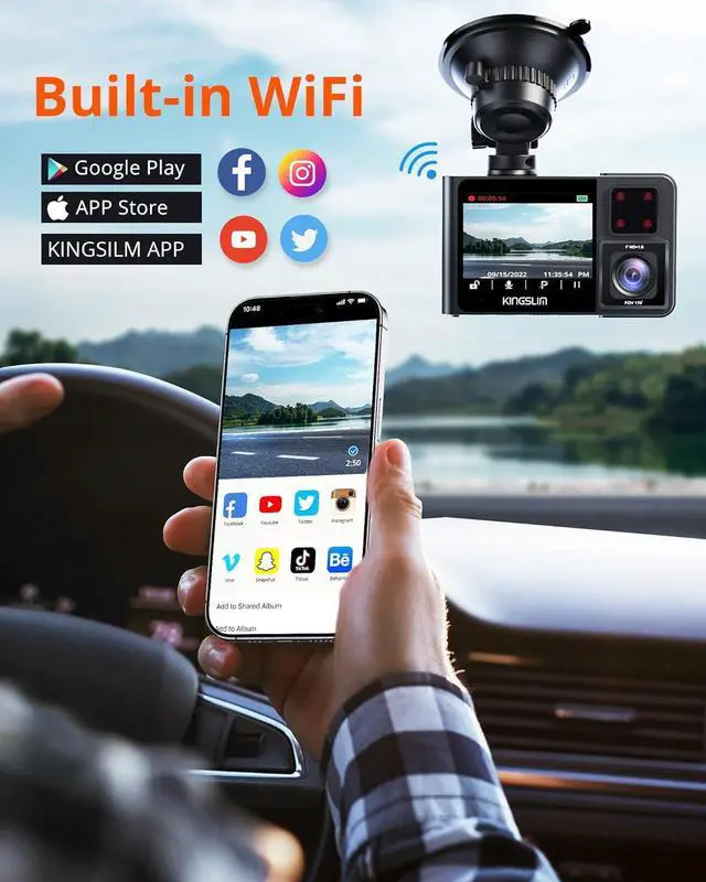 Alt view image 5 of 7 - Kingslim D1 pro Dual Dash Cam 4K Record Inside - Front and Inside Dash Camera GPS WiFi for Cars Uber Truck, Dashcam with Infrared Night Vision, G-Sensor, Loop Recording(Upgraded Version)