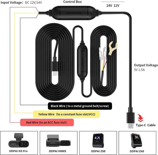 Alt view image 3 of 7 - Dash Cam Hardwire Kit, Compatible for Mola N3 Pro/ Z50 Dash Cam/Mini 5 Dash Cam/ Z40 Dash Cam Hard Wire Kit Fuse for Dashcam in Type-C Port, Plozoe 12V-24V to 5V Car Dash Camera Charger