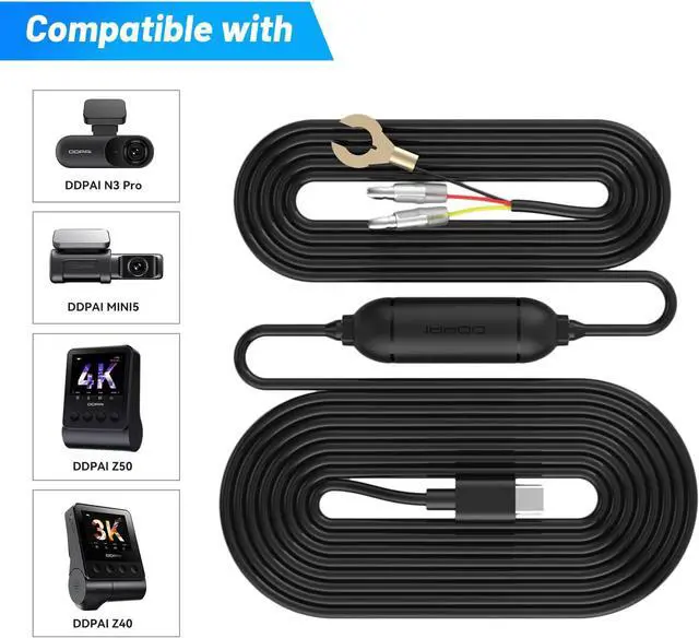 Alt view image 2 of 7 - Dash Cam Hardwire Kit, Compatible for Mola N3 Pro/ Z50 Dash Cam/Mini 5 Dash Cam/ Z40 Dash Cam Hard Wire Kit Fuse for Dashcam in Type-C Port, Plozoe 12V-24V to 5V Car Dash Camera Charger